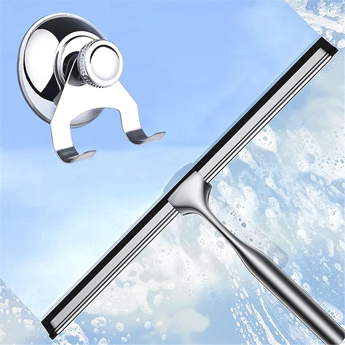with Suction Cup Hook Stainless Steel Handle Silicone Scrape Car Window Glass Door Cleaning Tools(14in Suction Cup)