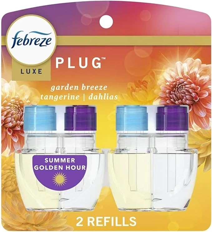Fe.br.eze Plug In Refills New Luxe Limited Edition Plug In for Odor-Fighting Fade Defy PLUG Air Freshener (2) Count of 0.87 fl oz Refills (Summer Golden Hour)