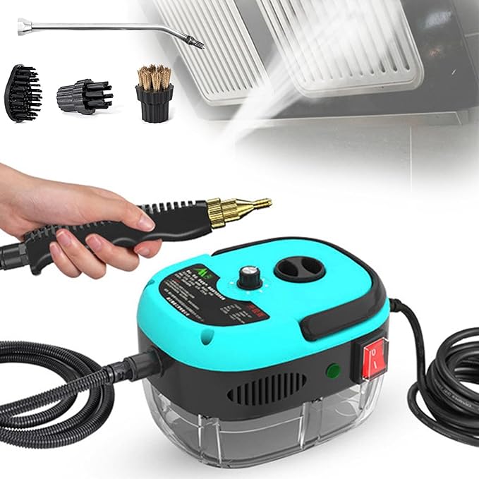 Portable Handheld Steam Cleaner High Temperature Pressurized Steam Cleaning Machine with 3 Brush Heads Suitable for Kitchen Furniture Bathroom CarBlue