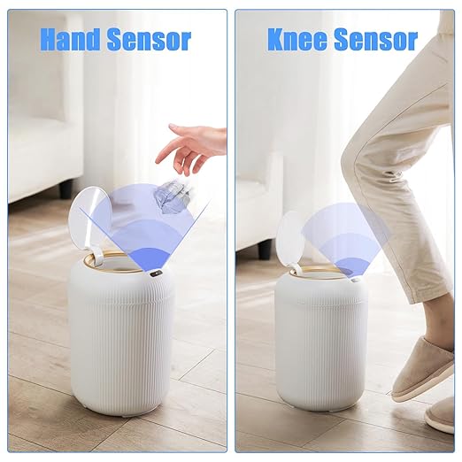 URALFA Motion Sensor Trash Can with Lid 3 Gallon / 11 L Automatic Bathroom Trash Can Touchless Trash Bin Smart Plastic Garbage Can with Removable Legs for Bathroom Bedroom Kitchen Office White