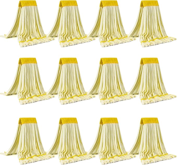 Matthew Cleaning Microfiber Tube Mop(LargeYellow12Pack) Heavy Duty Mop Head ReplacementExcellent AbsorbencyPremium launderabilityReusableLoop end for HomeCommercial and Industrial Use