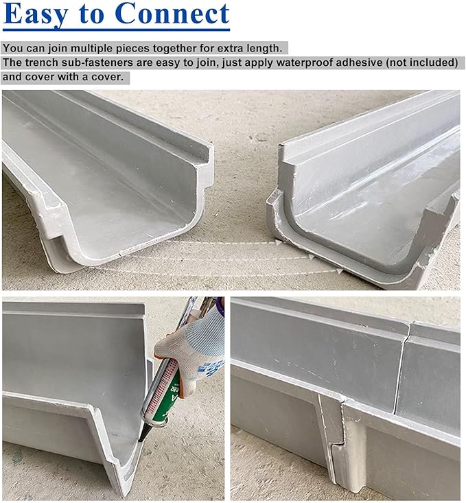 Channel Drainage System Removable Drain Cover Low/Deep Profile Trench Drain Outdoor Drain Grate and U Channel for Landscape and Yard Drainage