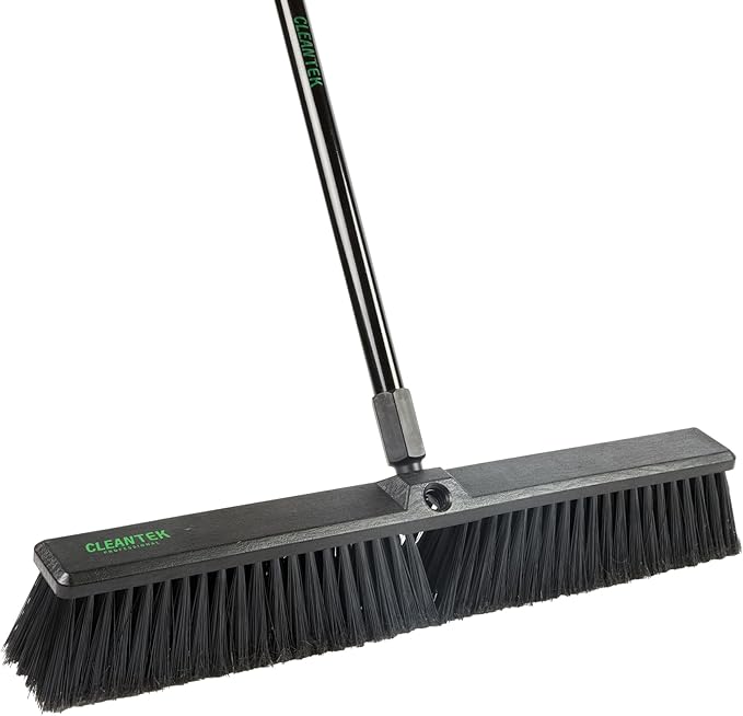 Restaurantware-BROOM HEAD ONLY: Clean Tek Professional 23.62-Inch Push Broom Head 1 Heavy-Duty Cleaning Tool - Handle Sold Separately Fine Flagged Bristles Black Plastic Outdoor Use