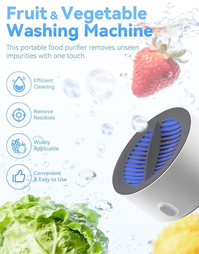 Fruit and Vegetable Washing Machine 3-Minute Clean Electrolysis Purifier Technology IPX7 Waterproof Magnetic Charging Portable Food Purifier for Veggies Seafood and Meat (2PCS)