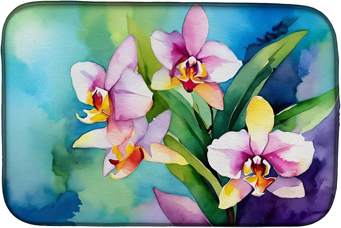 Caroline's Treasures DAC1562DDM Orchids in Watercolor Dish Drying Mat Absorbent Dish Drying Mat Pad for Kitchen Counter Dish Drainer Mat for Countertop 14 x 21 Multicolor