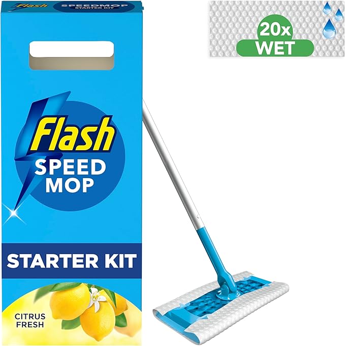 Flash Speedmop Wet Mop Floor Cleaner Starter Kit for Cleaning Floors Includes: 1 Mop 20 Wet Refills