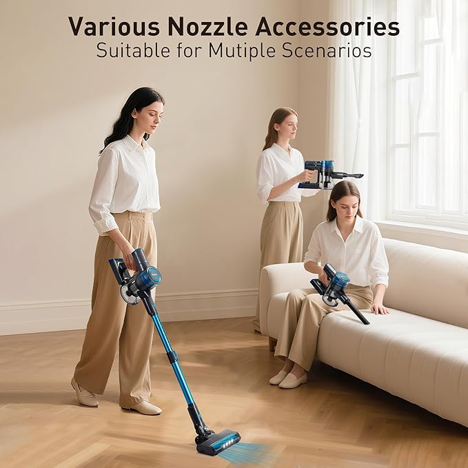 250W 25KPa Suction Cordless Vacuum Cleaner 6-in-1 Lightweight Stick Vacuum with LED Display &amp Detachable Battery 45 Mins Runtime for Hard Floor Carpet Pet Hair Car Cleaning