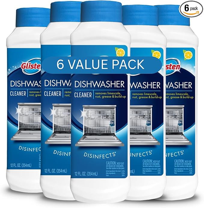 Dishwasher Cleaner Removes Limescale Rust Buildup and Grease Lemon Scent 12 Ounce Bottle 6-Pack