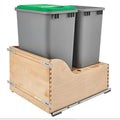 Rev-A-Shelf Pullout Trash Cans for Kitchen Cabinet Dual 50 Qt Bins with 18 Wood Frame - Large Garbage Bin Containers for Home Waste Storage and Recycling
