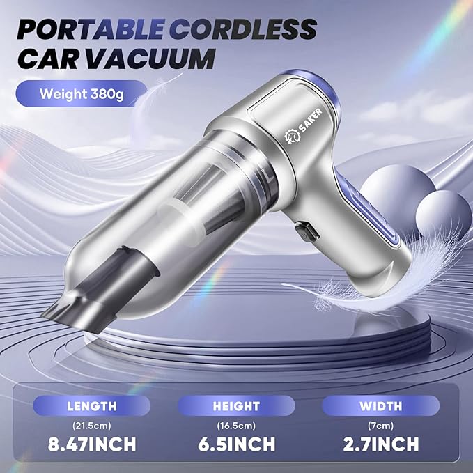 Saker Car Vacuum Portable Cordless 15000PA3 in 1 Handheld Vacuum with Brushless Motor for Car Office and Home Cleaning Blue HL107B