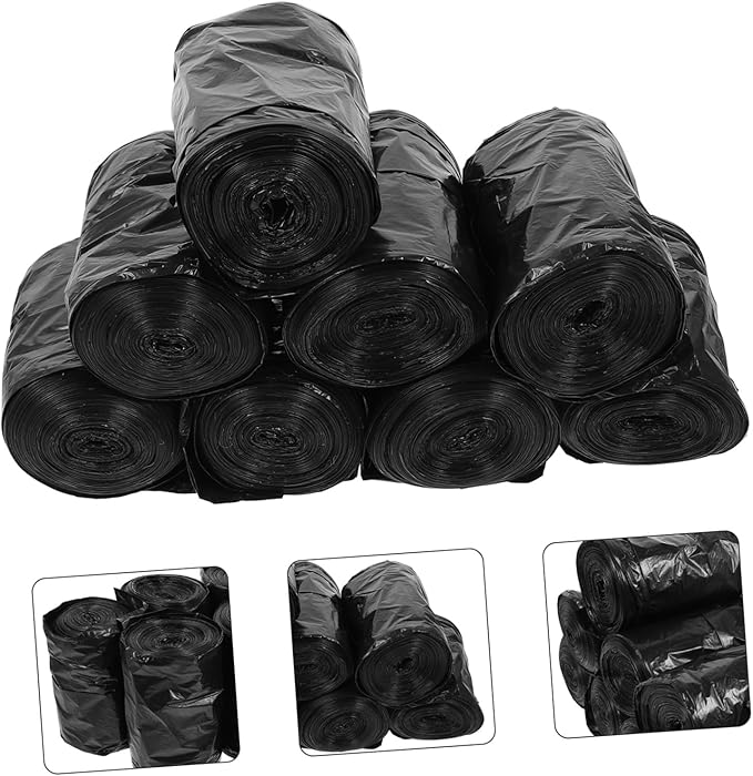 Mikinona 200Pcs Black Thick Disposable Toilet Trash Bags Portable Garbage Liners for Home Bathroom Use PE Leak-resistant Large for Easy Cleanup and Storage