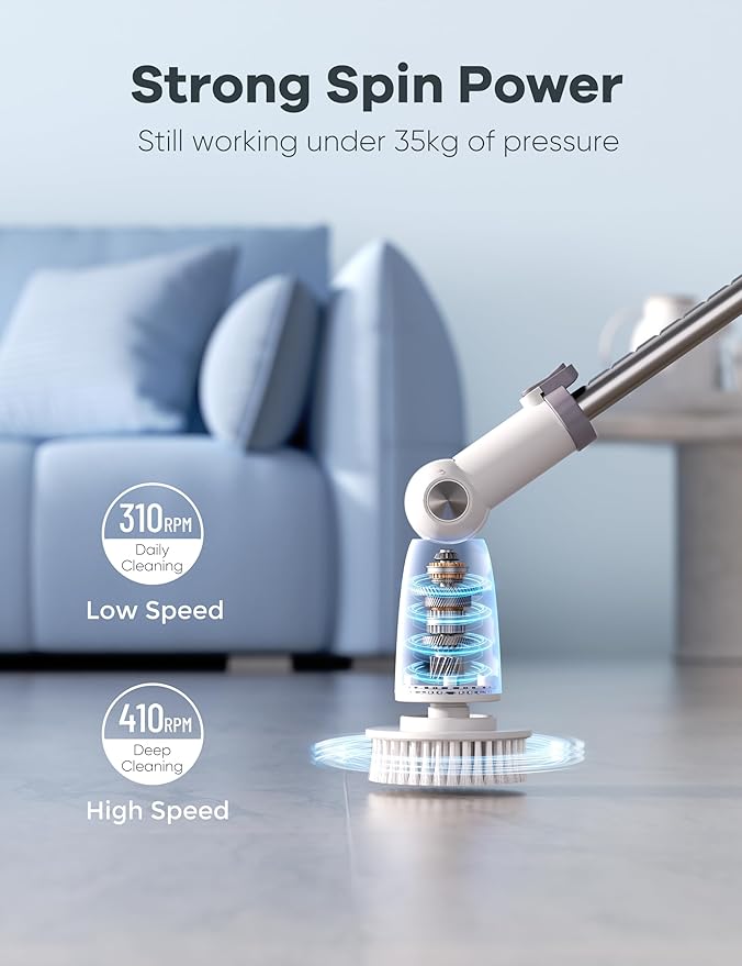 Electric Spin ScrubberFloor Shower Scrubber with Long Handle Power Scrubber Dual SpeedsCleaning Brush Cordless Scrub Brush with 3 Adjustable Angles8 Brush Heads for BathroomTile