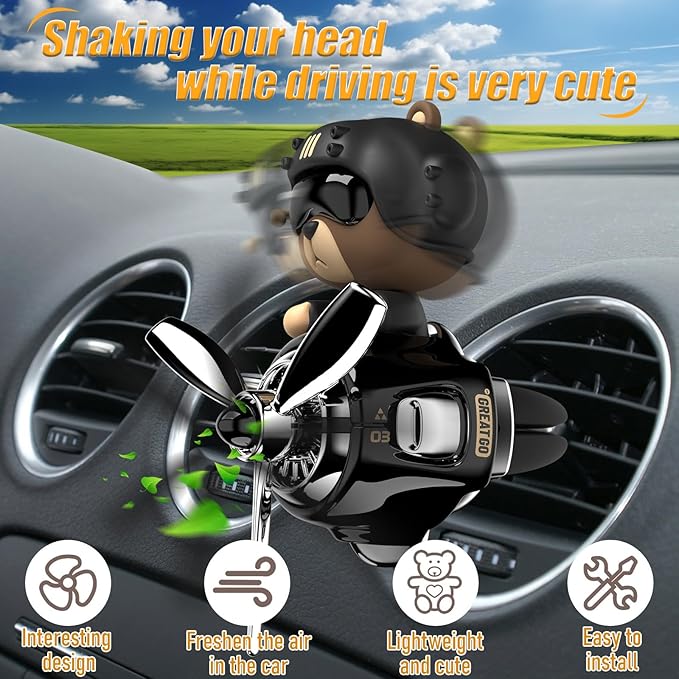 2Pcs Car Air Fresheners Cute Bear Pilot Automotive Air Outlet Creative Car Perfume Diffuser Automotive Accessories Air Vent Decoration with 8 Fragrant Tablets (Black 1+Pink 1)