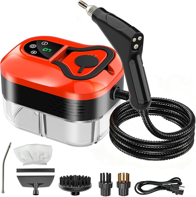 Steam Cleaner for Home &amp Car - 1200ML Water Tank 15s Heat-Up Portable Steamer for Cleaning 6 Level Handheld Steam Cleaner for Car Detailing with 6 Accessories for Furniture Grease Carpet Grout