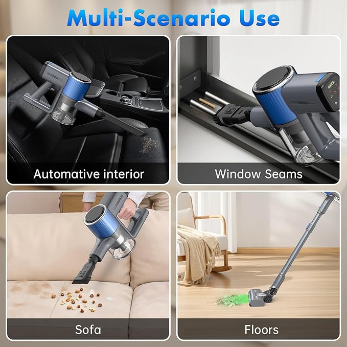 ECOHOME Cordless Vacuum Cleaner Anti-Tangle &amp Wall Mount Charging30Kpa/50Min Vacuum Cleaners for HomeStick Vacuum with LED Display8 in 1 Lightweight Vacuum for Hard Floors Carpet Pet Hair