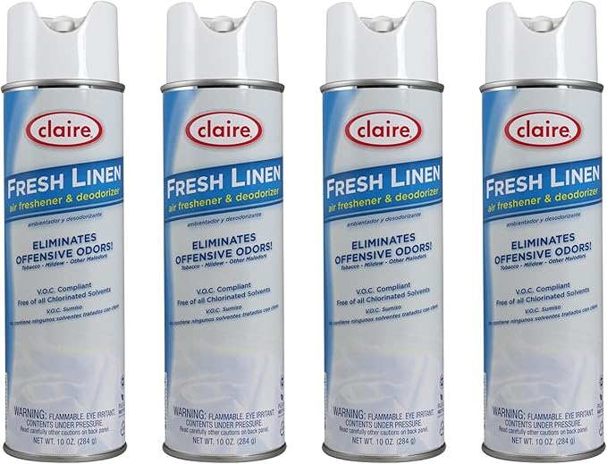 Claire Fresh Linen Air Freshener and Deodorizer 10 Oz. Net Wt. (4 Pack)