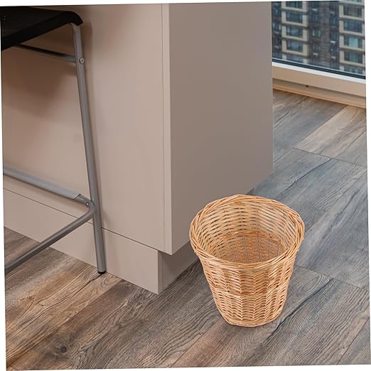 Lurrose Woven Rattan Trash Can Household Wastebasket Indoor Storage Bin for Office and Home Use Decorative Basket for Paper Recyclables and Trash