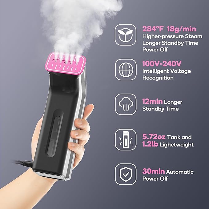 Mini Travel Steamer for Clothes110-240V Portable Dual Voltage Steamer &amp Iron 2 In 1Integrated 170ml Tank 25s Fast Heat1.2lbs Travel Size Fabric IronHandheld Steaming Wrinkles Remover For Garme