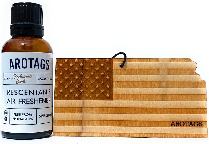 Arotags Car Air Freshener - Reusable Wood Diffuser - Hanging Odor Eliminator - Kansas Patriot - Backwoods Birch Scent