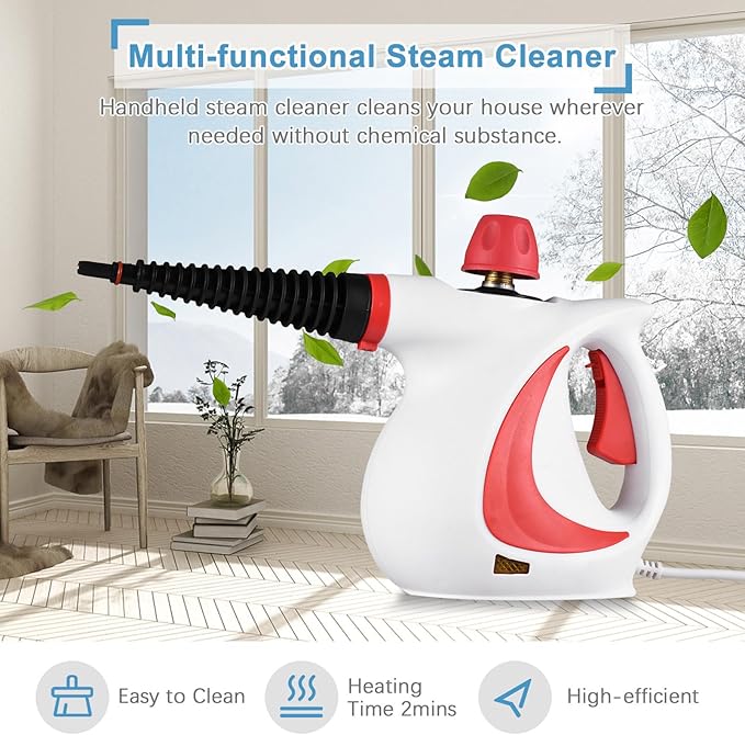 Handheld Steam Cleaner High Pressure Steam Cleaner with Temperature Control Multipurpose Power Steamer for Home Car Kitchen Bathroom Cleaning Includes 10 Accessories (US Plug 110‑120V)