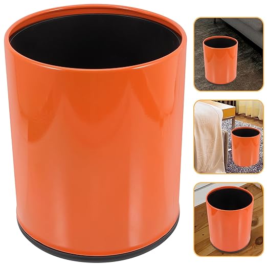Plastic Wastebasket Trash Can Fire-Resistant Orange Household Bathroom Garbage Bin with Lid for Home Kitchen Office Use