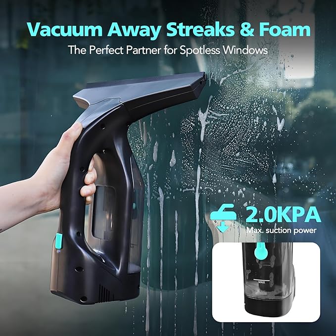 Window Vacuum Cleaner Kit Cordless 35Min Runtime &amp 2 Suction Nozzles Cleaning Tool All-in-One Electric Squeegee Spray Kit for Streak-Free Windows Washing Shower Glass MirrorsCar