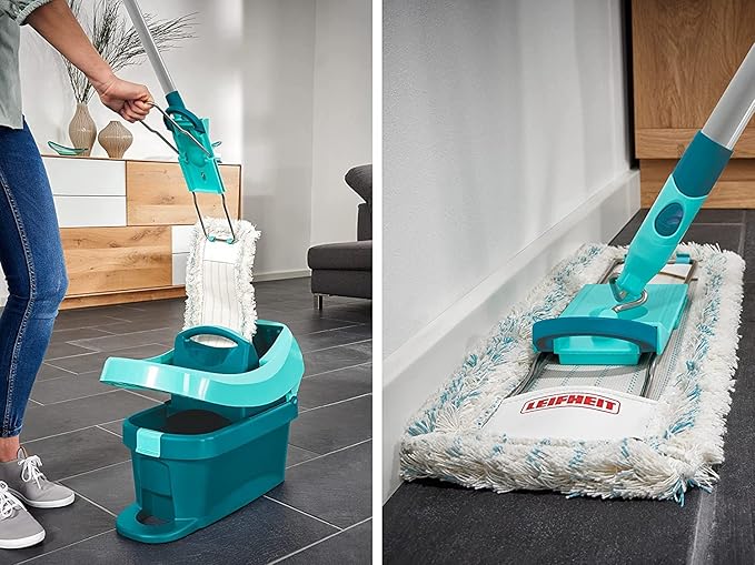 Leifheit Profi XL Cotton Plus Flat Mop with 146 cm Handle 42 cm Large Flat Floor Mop Head 360° Universal Joint for Easy Steering Highly Absorbent for Stone and Tile Floors