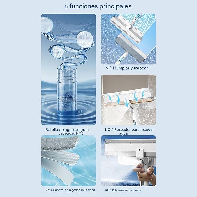 Sobresco Window &amp Glass Cleaning Glass Wiper for Window | Outstanding Multi-Use with Extension RodBathroom Accessories Professional Scrubber with Water Bottle