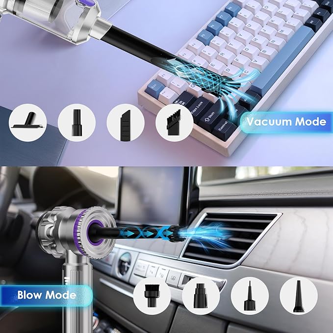 Handheld Car Vacuum Portable Cordless with 20000Pa Powerful Suction Mini Hand Held Car Vacuum/Blower with 3-Speed Adjustment 90000RPM Motor With Nozzles for Home Pet Hair Keyboard Desk