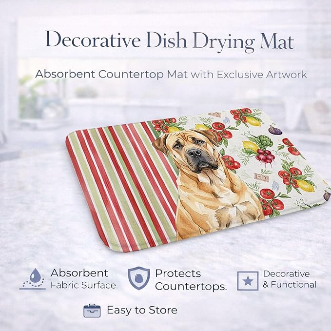 Caroline's Treasures Fawn Boerboel Vegetables Dish Drying Mat Absorbent Dish Drying Mat Pad for Kitchen Counter Dish Drainer Mat for Countertop 14 x 21 Multicolor