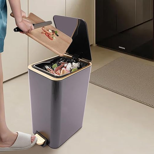 12L Slim Step Trash Can with Lid Soft Close 15.5 x 12 x 8.6in Size Stainless Steel Trash Bin Rectangular Wastebaskets Bin for Living Room Bedroom Office (Black)