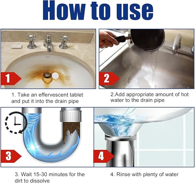 Drain Cleaner Tablets - Unclog Kitchen &amp Toilet Pipes Eliminate Odors Safe for All Pipe Types(1PCS)