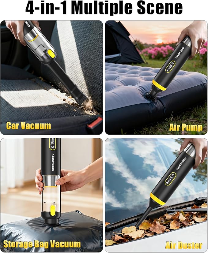 SEEDUSTRY Handheld Vacuum Cleaner Cordless Mini Small Car Vacuum Portable Pet Hair Vacuum 3 Suction Modes-Up to 18000pa 6 Blow &amp Suck &amp Deflate &amp Inflate Nozzles for Car Pet Office