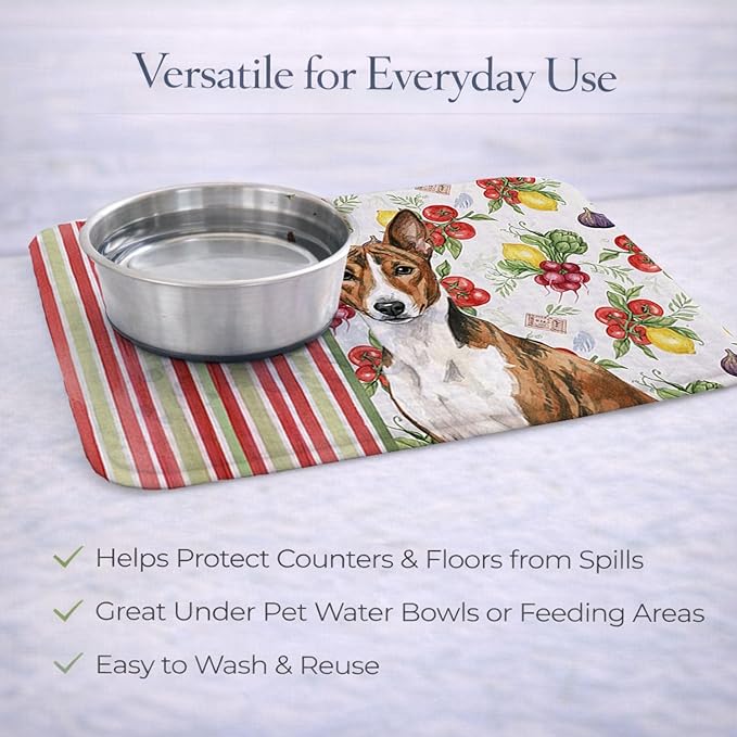 Caroline's Treasures Brindle and White Basenji Vegetables Dish Drying Mat Absorbent Dish Drying Mat Pad for Kitchen Counter Dish Drainer Mat for Countertop 14 x 21 Multicolor
