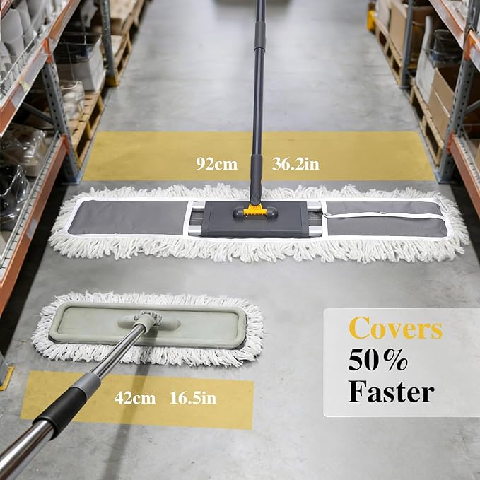 Masthome 36 Commercial Mop Heavy Duty Industrial Floor Mop with 3 Microfiber Pads 60 Adjustable Large Dust MopWet Dry Flat Mops for Office Garage Warehouse Factory Mall