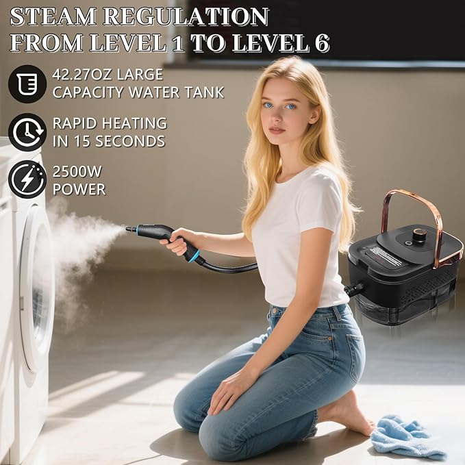 Steam Cleaner Steamer for Cleaning 2500W Pressurized Steam Cleaner with 12 Attachments Portable Steamer Cleaner for Home Car Kitchen Bathroom Furniture Tile Grout (Rose Gold)