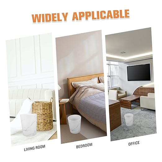 Cabilock Marble Pattern Bathroom Wastebasket with Press Ring Large Capacity Plastic Trash Can for Home Office Round Rubbish Bin for Living Room and Bathroom
