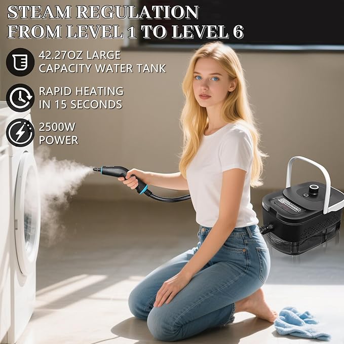 Steam Cleaner Steamer for Cleaning 2500W Pressurized Steam Cleaner with 12 Attachments Portable Steamer Cleaner for Home Car Kitchen Bathroom Furniture Tile Grout (White)