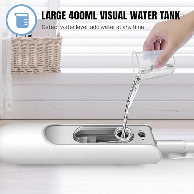 Steam Mop for Hard Floors and Carpets High Temperature 2 Modes with 400ml Tank Measure Cup 4.8m Long Power Cord Swivel Head Easy to Operate