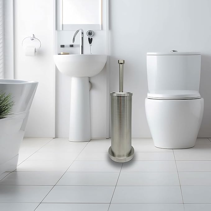 Brushed Nickel Toilet Bowl Brush with Holder Durable Bathroom Cleaning Tool Modern Design for Easy Toilet Maintenance Bathroom Cleaner Brush for Efficient Cleaning and Hygiene