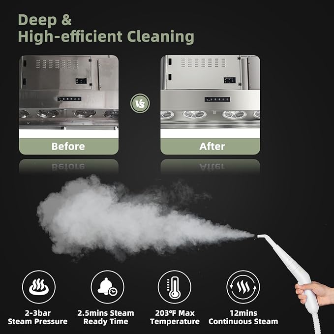 COSTWAY Handheld Multipurpose Steam Cleaner with 300ml (10.2oz) Water Tank Extended Hose &amp Extra-long Cord Portable Heavy Duty Steamer for Garment Windows Tires 10 Piece Accessory Set (Green