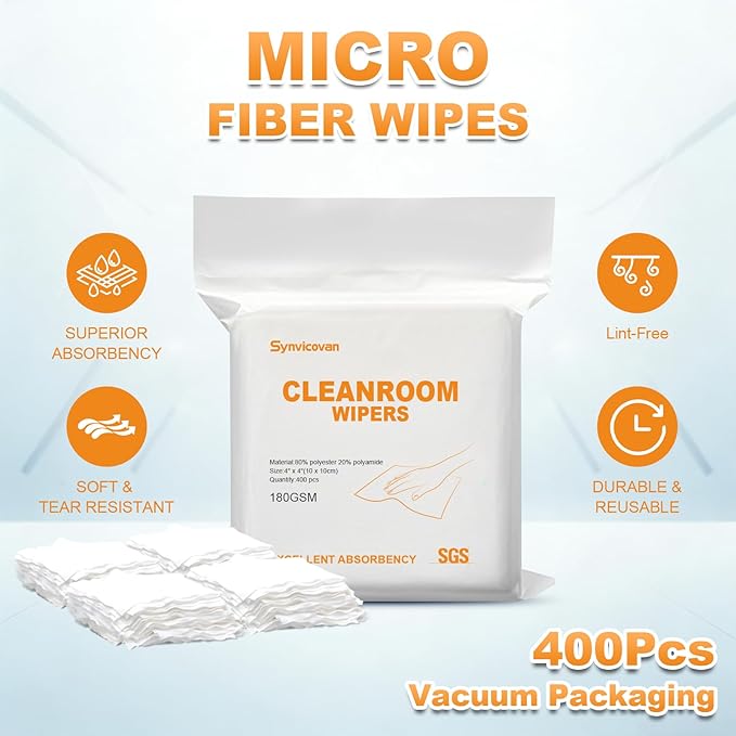 Microfiber Wipes 4x4(400 PcsClass 100 180GSM) Superfine Lint Free Cloths Cleaning and Drying Cloths Reusable Ultra Absorbent for All Surface Types