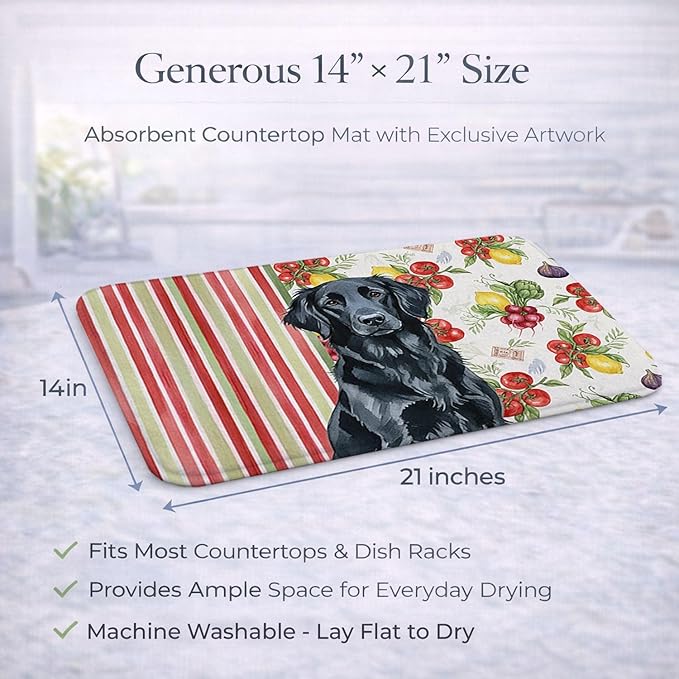 Caroline's Treasures Black Flat-Coated Retriever Vegetables Dish Drying Mat Absorbent Dish Drying Mat Pad for Kitchen Counter Dish Drainer Mat for Countertop 14 x 21 Multicolor