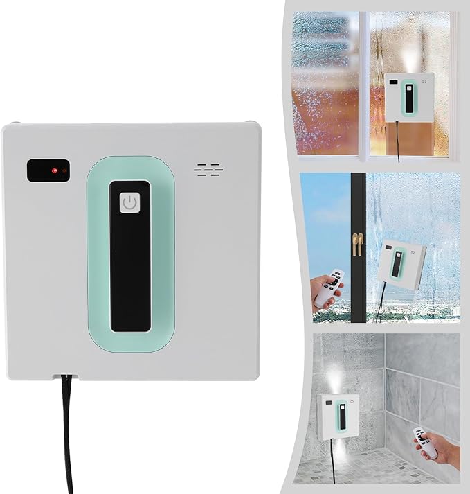 Automatic Window Vacuum Cleaner Windo.w Cleaning Robot Smart Glass Windows Washer with Automatic Water Spray Strong Suction Remote Control for Glass Door/Tiles (White+Green)