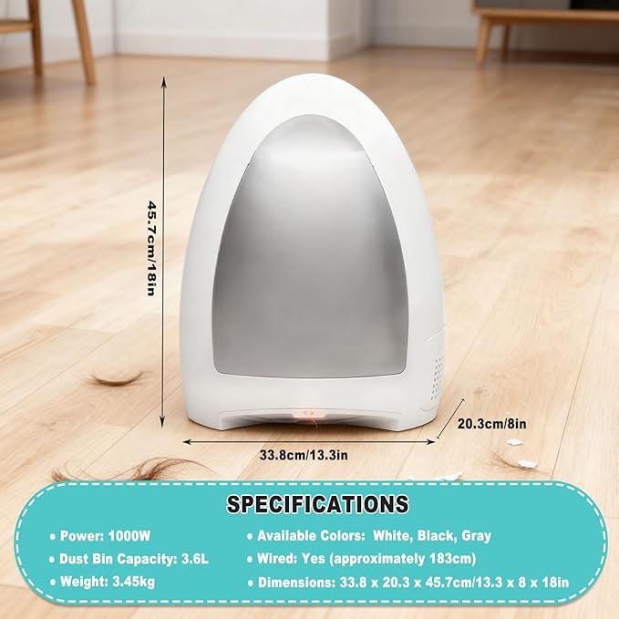 Hair Vacuum for Salons 1000w Automatic Touchless Vacuum &amp Dustpan 3.6l for Hair/Pet Hair/Dust Electric Broom Vacuum Sweeper for Hard Floors White