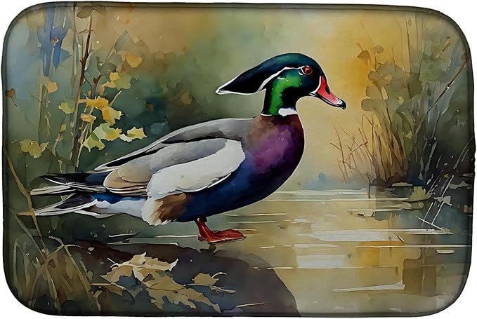 Caroline's Treasures DAC3284DDM Wood Duck Dish Drying Mat Absorbent Dish Drying Mat Pad for Kitchen Counter Dish Drainer Mat for Countertop 14 x 21 Multicolor