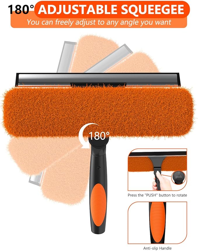 26FT Reach Window Squeegee for Window Cleaning Kit with 5-19 Foot Telescoping Extension Pole 2 in 1 Window Squeegee Cobweb Duster Dust Kit Window Washing Kit for Car Shower Glass Door