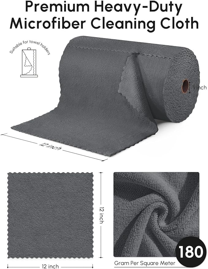 Microfiber Cleaning Cloths Roll 75 Pack Tear Away Microfiber Towels Roll 12 x 12 Lint Free Rags Reusable Cleaning Cloths Washable Scratch FreeUltra Absorbent Dish Rags(Dark Grey)