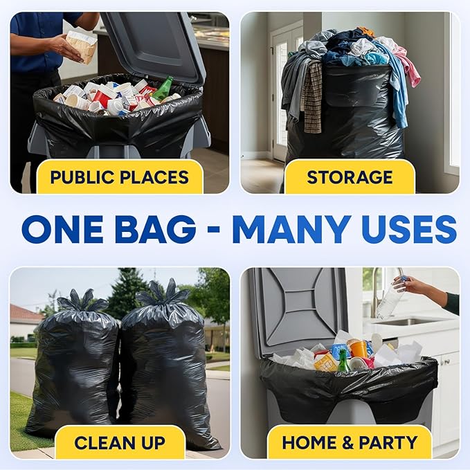 55-65 Gallon Trash Bags with Flap Ties 2 Mil Heavy Duty Fits Rubbermaid Brute Rollout 32-55 Gal Trash Cans 43 x 49 Large Durable Garbage Trash Can Liners Black 40 of Pack