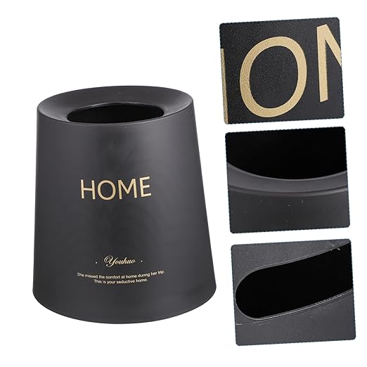 PRETYZOOM Lidless Round Trash Can Double-Layer Garbage Container for Bedroom Office and Bathroom Nordic Style Waste Basket Eco-Friendly Design Compact Black